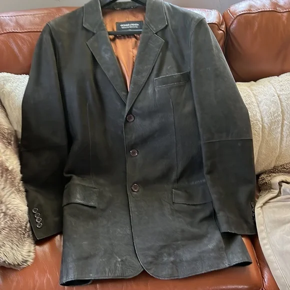 Vintage Donald J Pliner  Italian leather Sport Jacket  Dark Brown 52 R - Picture 2 of 10